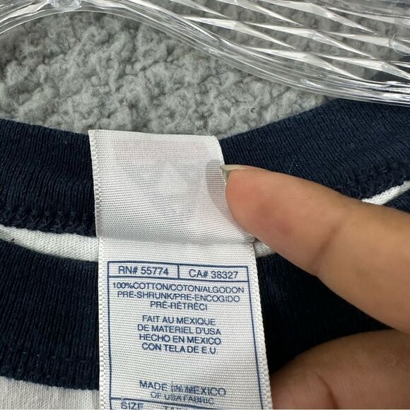 VTG 90s Martell Cognac Wrap Print XL Rise Above White Navy Ringer Tee - Picture 4 of 12